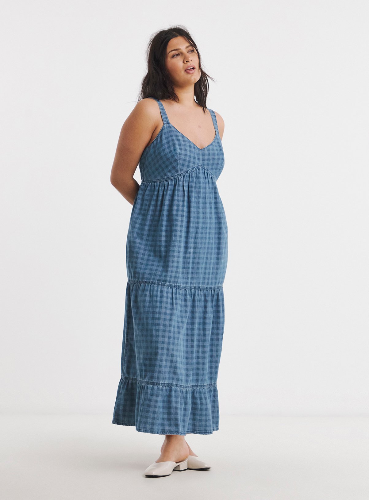SIMPLY BE Gingham Sleeveless Denim Midaxi Dress 24 - Image 1 thumbnail